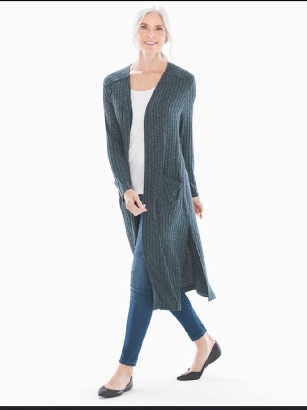 Soma Ribbed Open-Front Long duster - Slate Gray